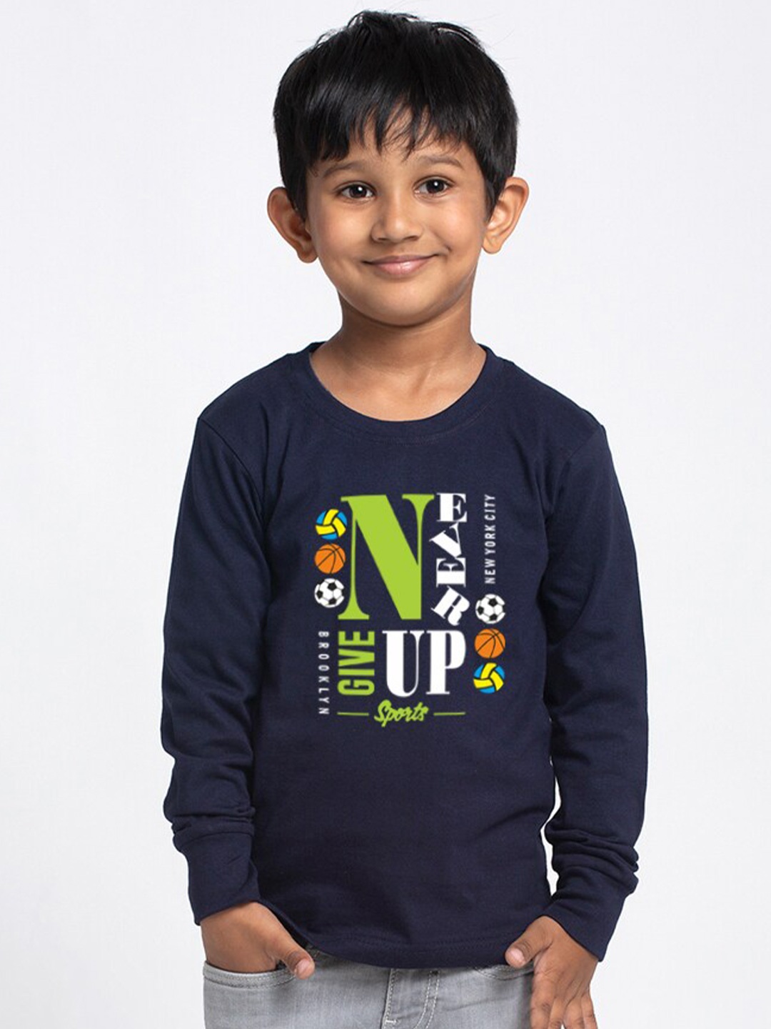 

Friskers Boys Graphic Printed Round Neck Cotton Slim Fit T-shirt, Navy blue
