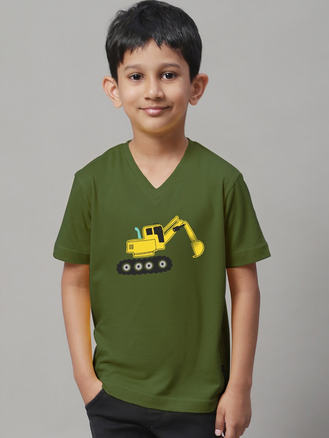 

Friskers Boys Graphic Printed Round Neck Cotton Slim Fit T-shirt, Olive