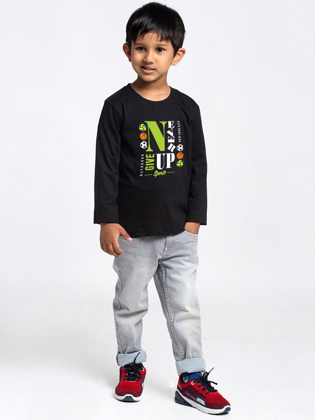 

Friskers Typography Printed Full Sleeve Slim Fit Pure Cotton T-shirt, Black