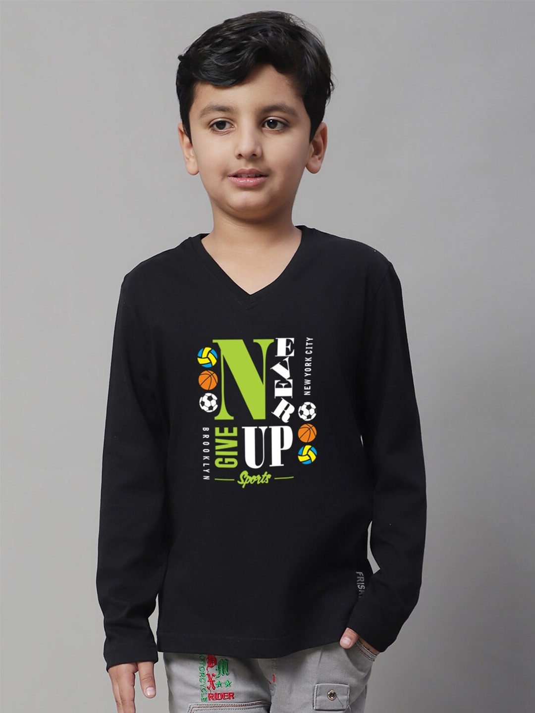 Friskers Typography Printed Full Sleeve Slim Fit Pure Cotton T-shirt, Black