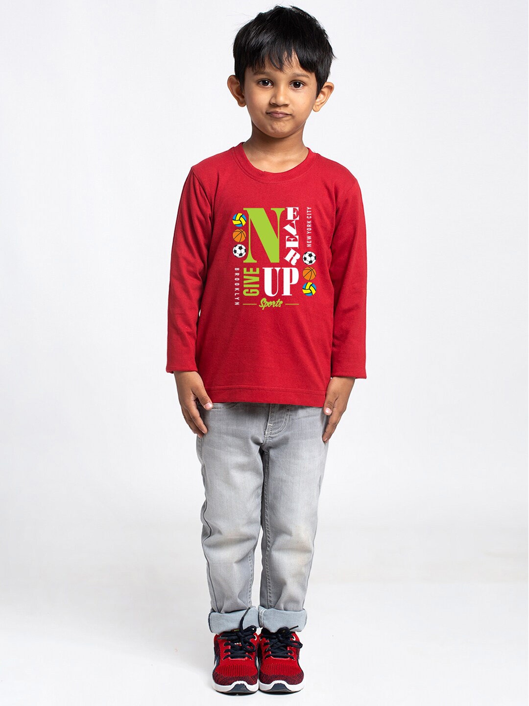 

Friskers Typography Printed Full Sleeve Slim Fit Pure Cotton T-shirt, Maroon