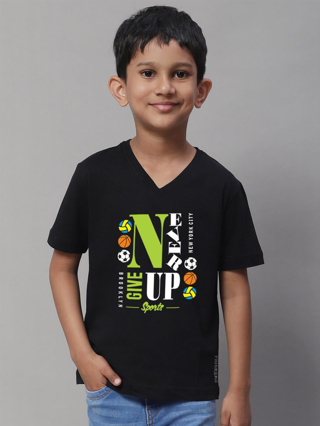 

Friskers Typography Printed V-Neck Slim Fit Pure Cotton T-shirt, Black