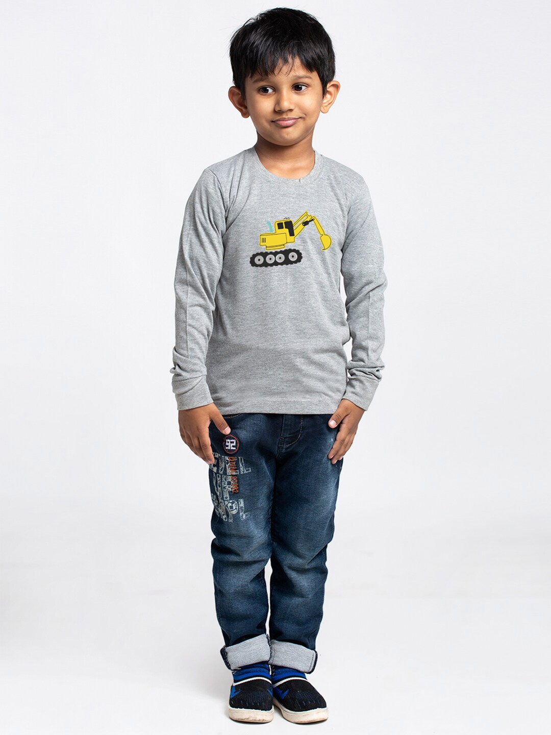 

Friskers Graphic Printed Full Sleeve Slim Fit Pure Cotton T-shirt, Grey