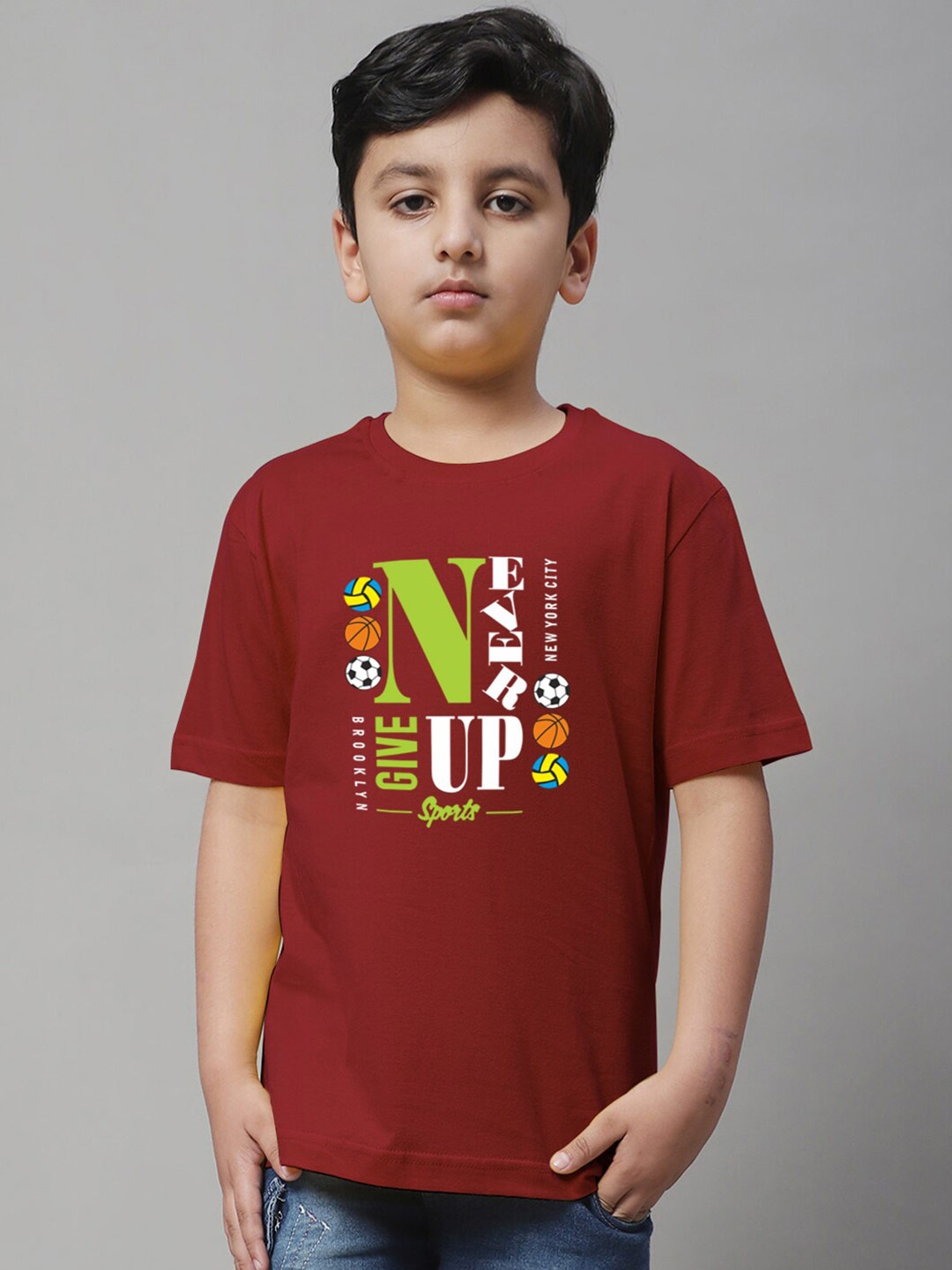 Friskers Typography Printed Slim Fit Pure Cotton T-shirt, Maroon