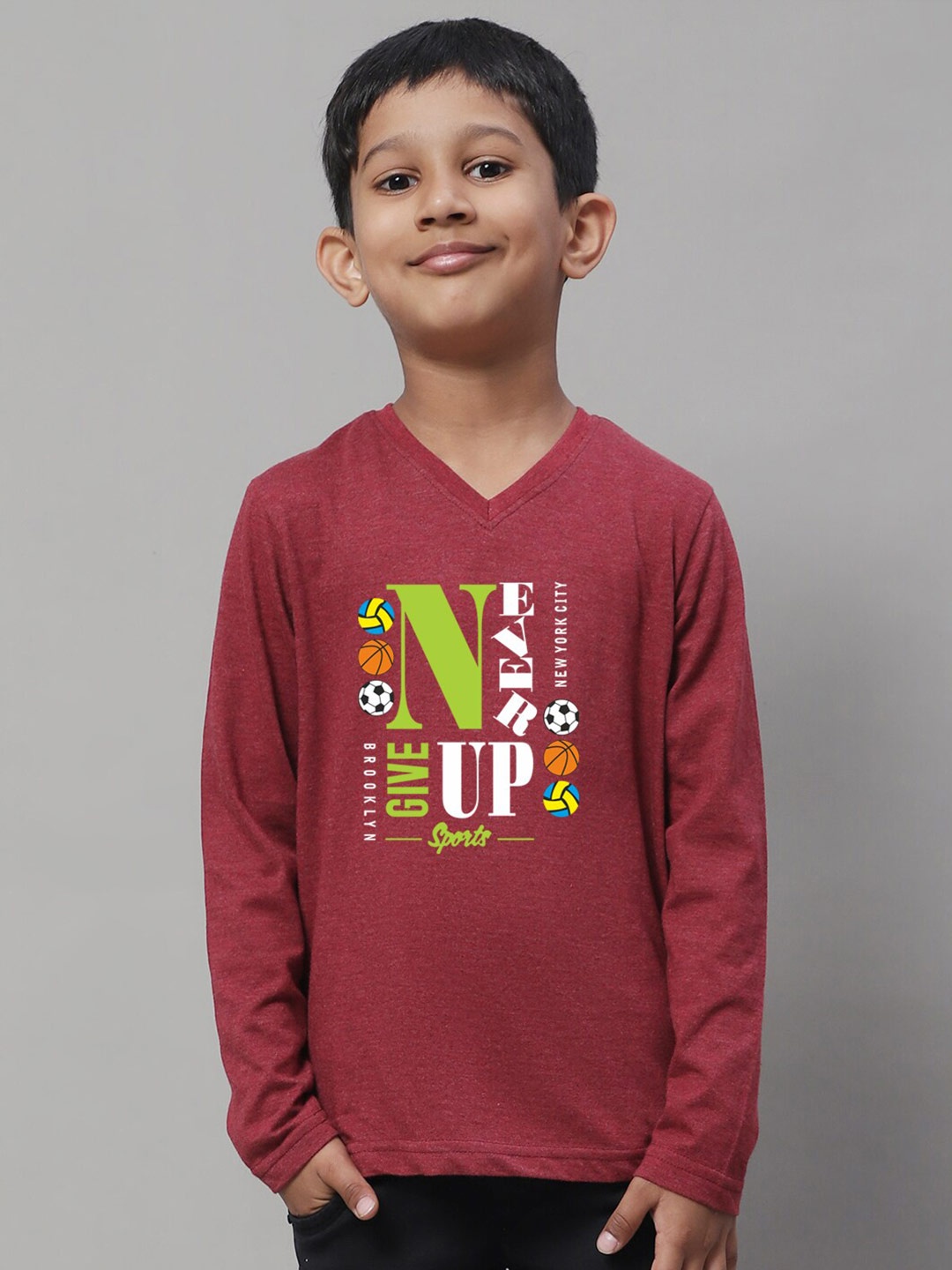 

Friskers Typography Printed Full Sleeve Slim Fit Pure Cotton T-shirt, Maroon