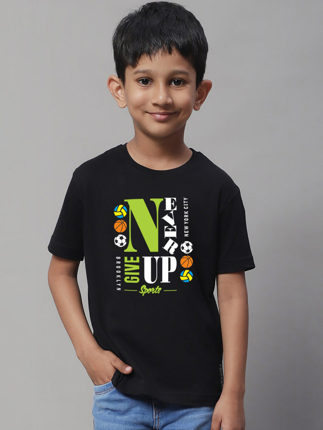 

Friskers Boys Typography Printed Slim Fit T-shirt, Black