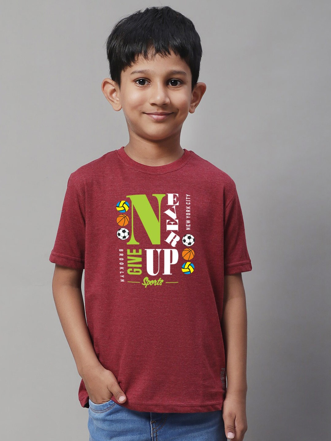 

Friskers Boys Typography Printed Cotton Milange Slim Fit T-shirt, Maroon