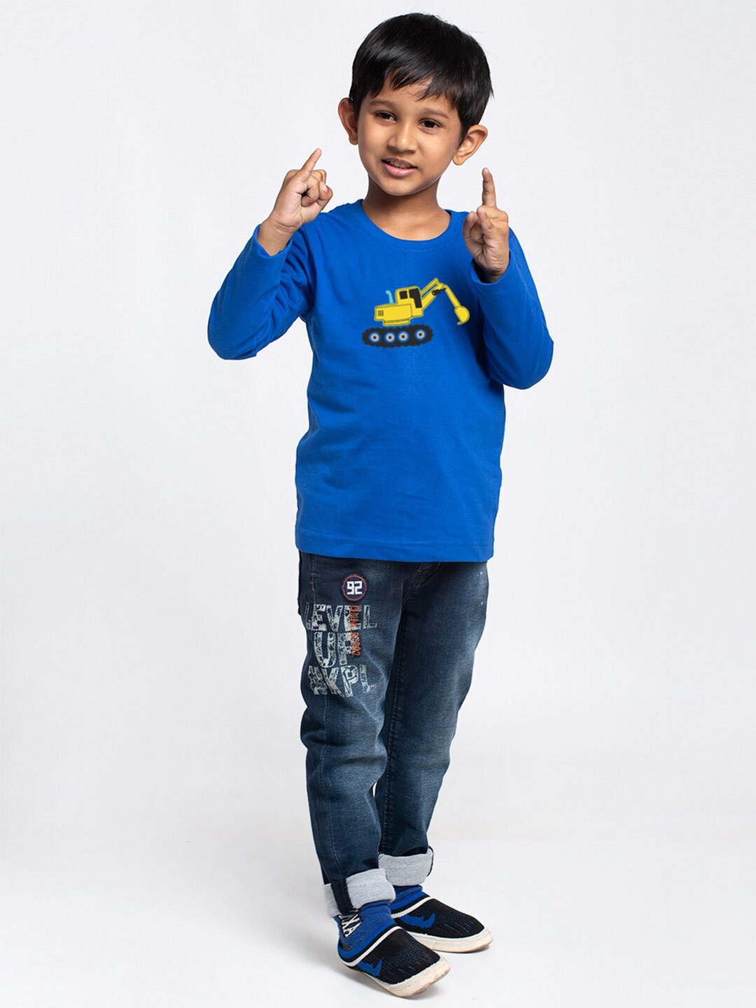Friskers Boys Typography Printed Pure Cotton Slim Fit T-shirt, Blue
