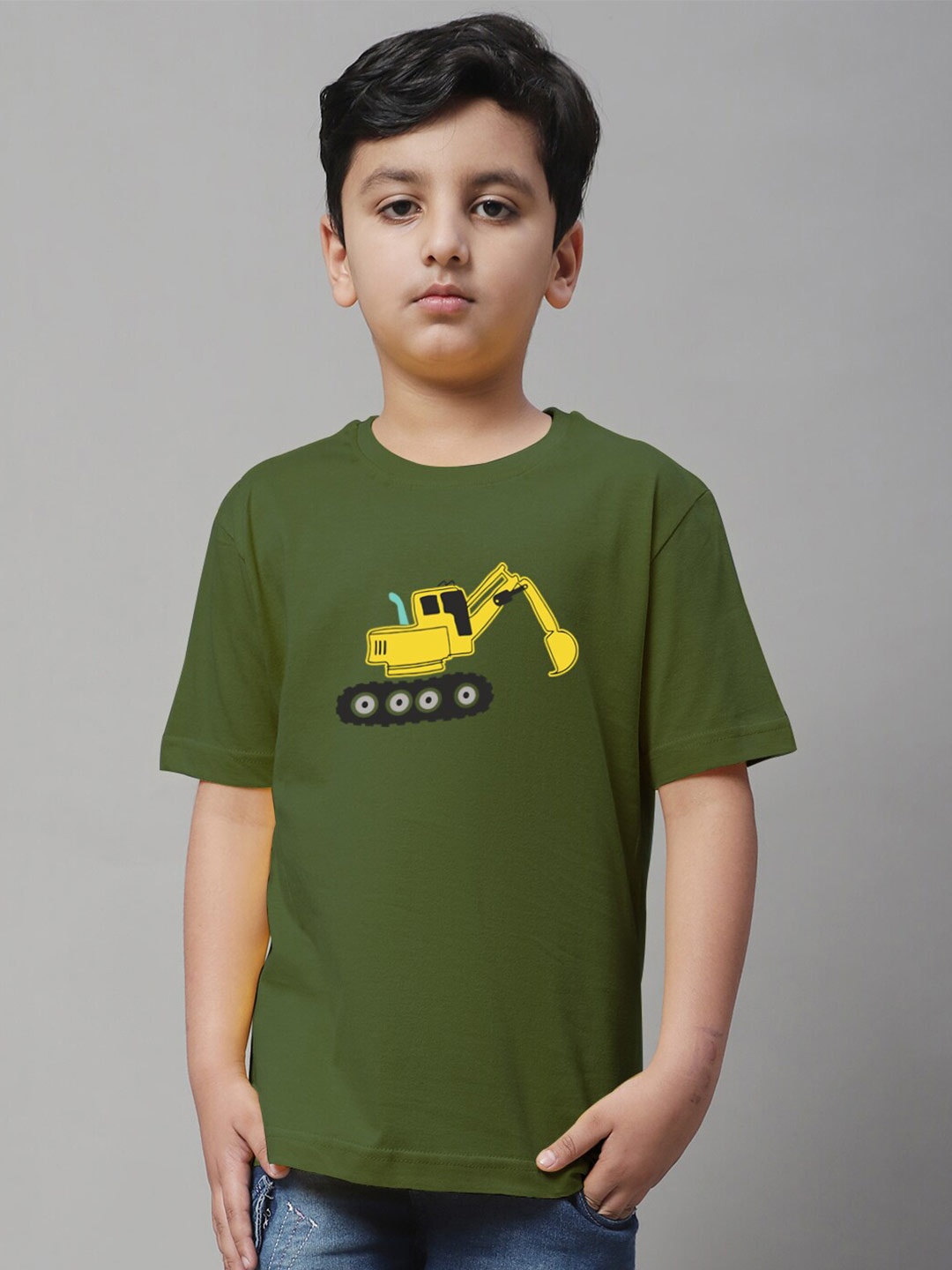 

Friskers Boys Typography Printed Pure Cotton Slim Fit T-shirt, Olive