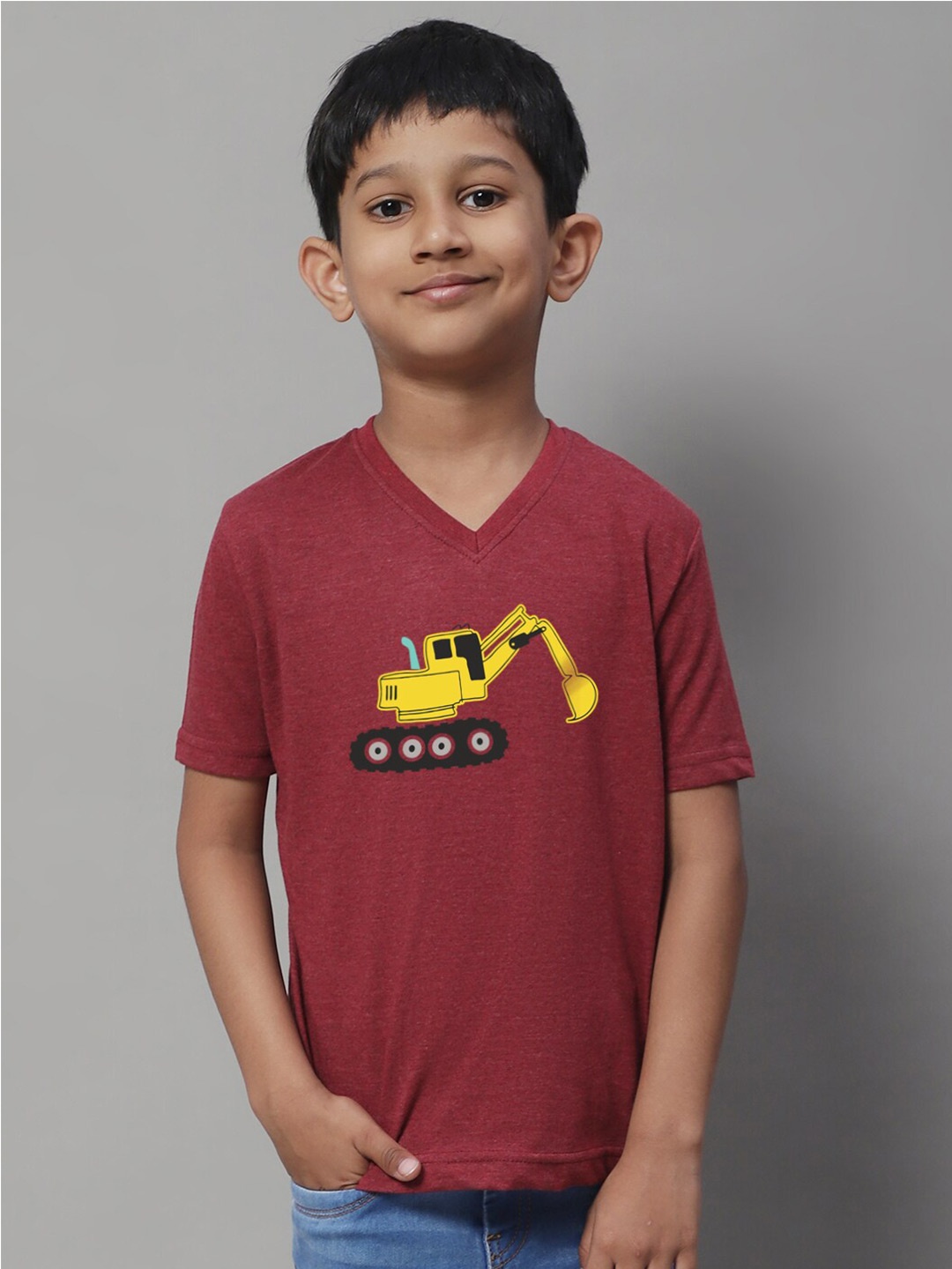 

Friskers Boys Printed V-Neck Pure Cotton Slim Fit T-shirt, Maroon