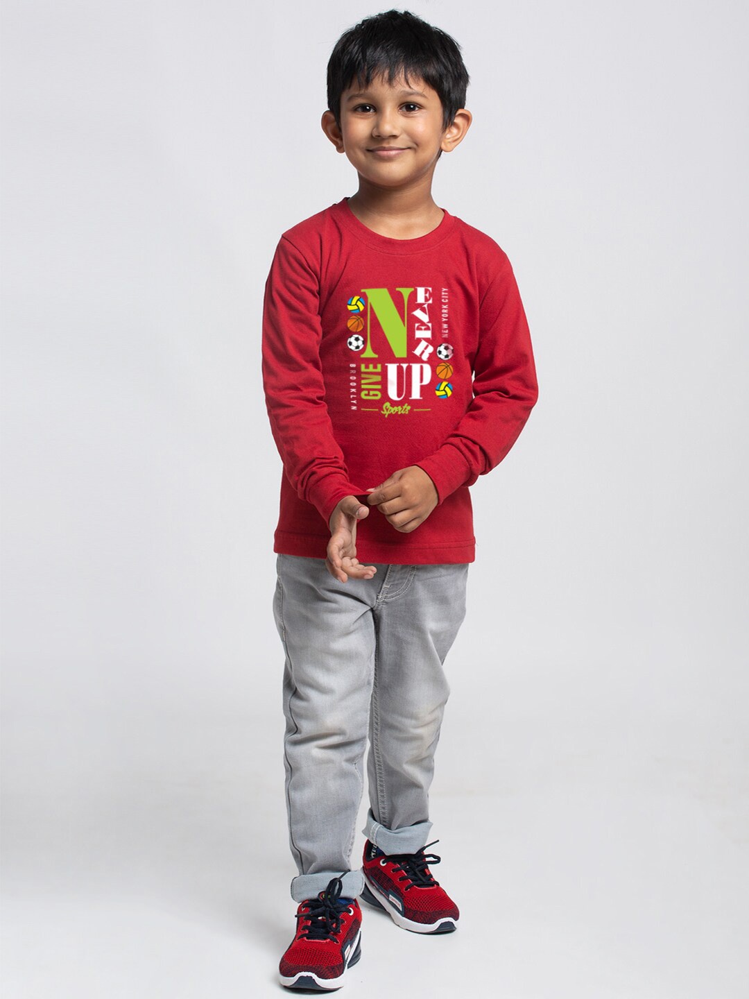 Friskers Boys Typography Printed Slim Fit Pure Cotton T-shirt, Red