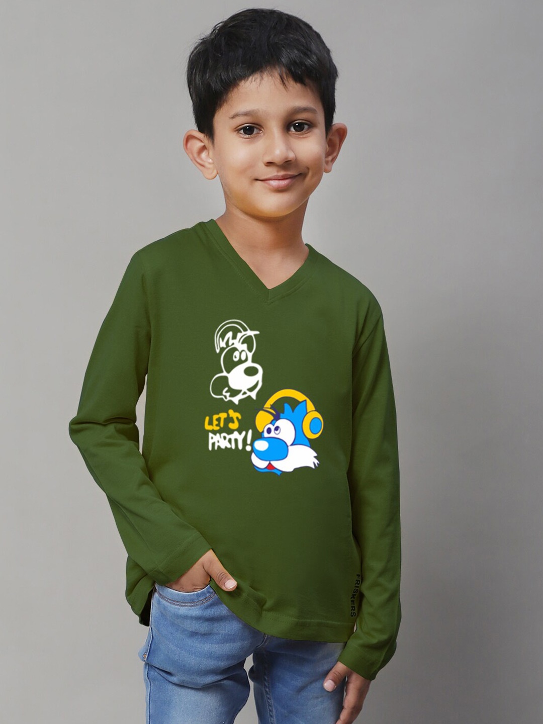 

Friskers Boys Graphic Printed Slim Fit Pure Cotton T-shirt, Olive