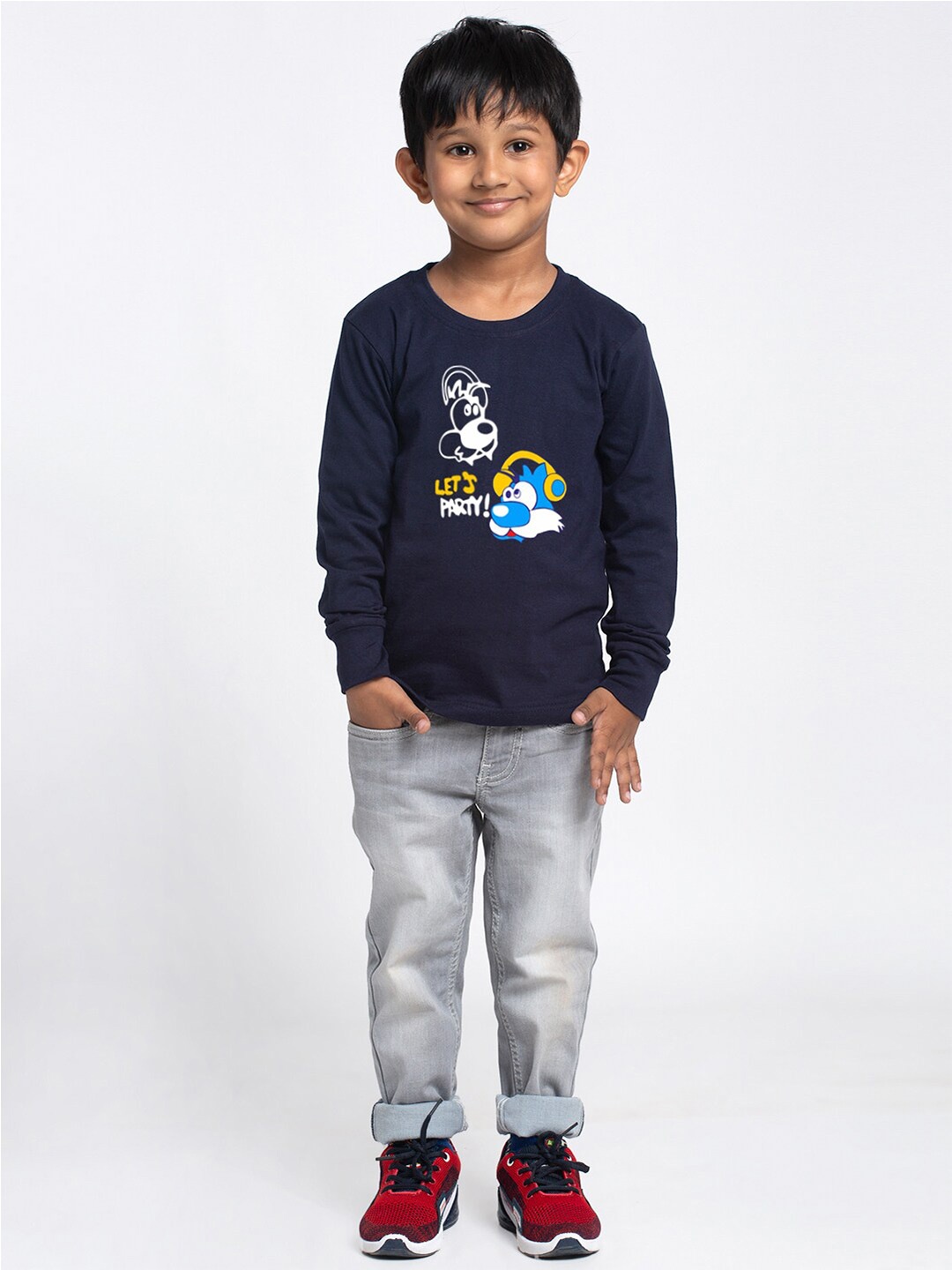 

Friskers Boys Graphic Printed Slim Fit Pure Cotton T-shirt, Navy blue