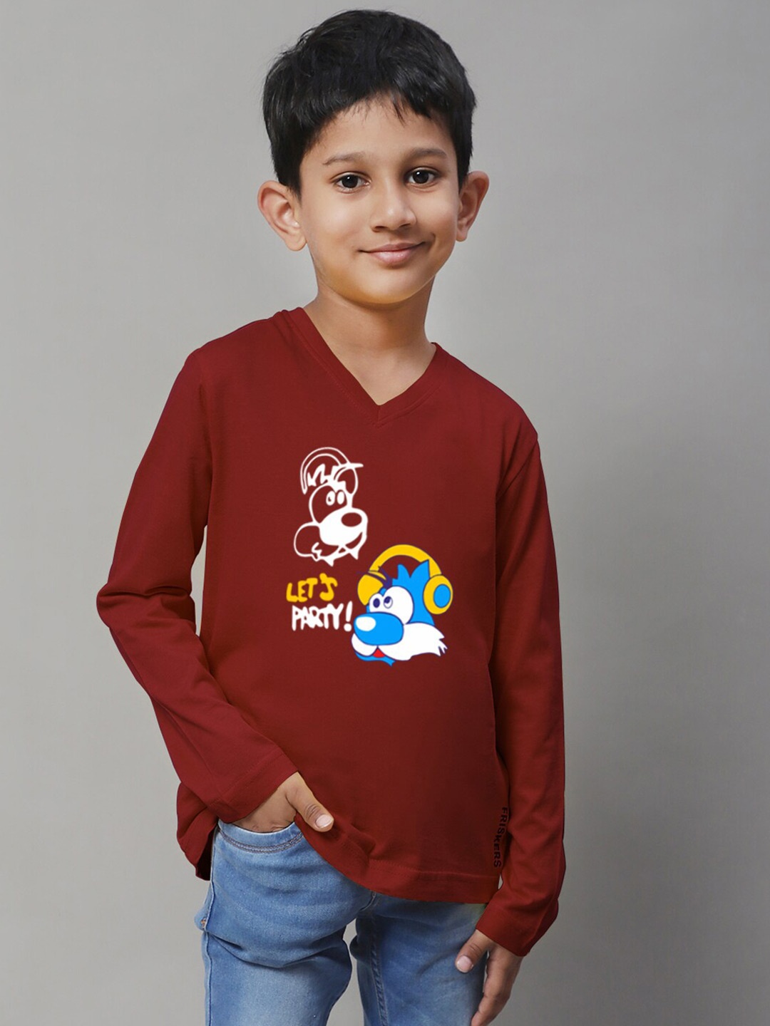 

Friskers Boys Graphic Printed Slim Fit Pure Cotton T-shirt, Maroon