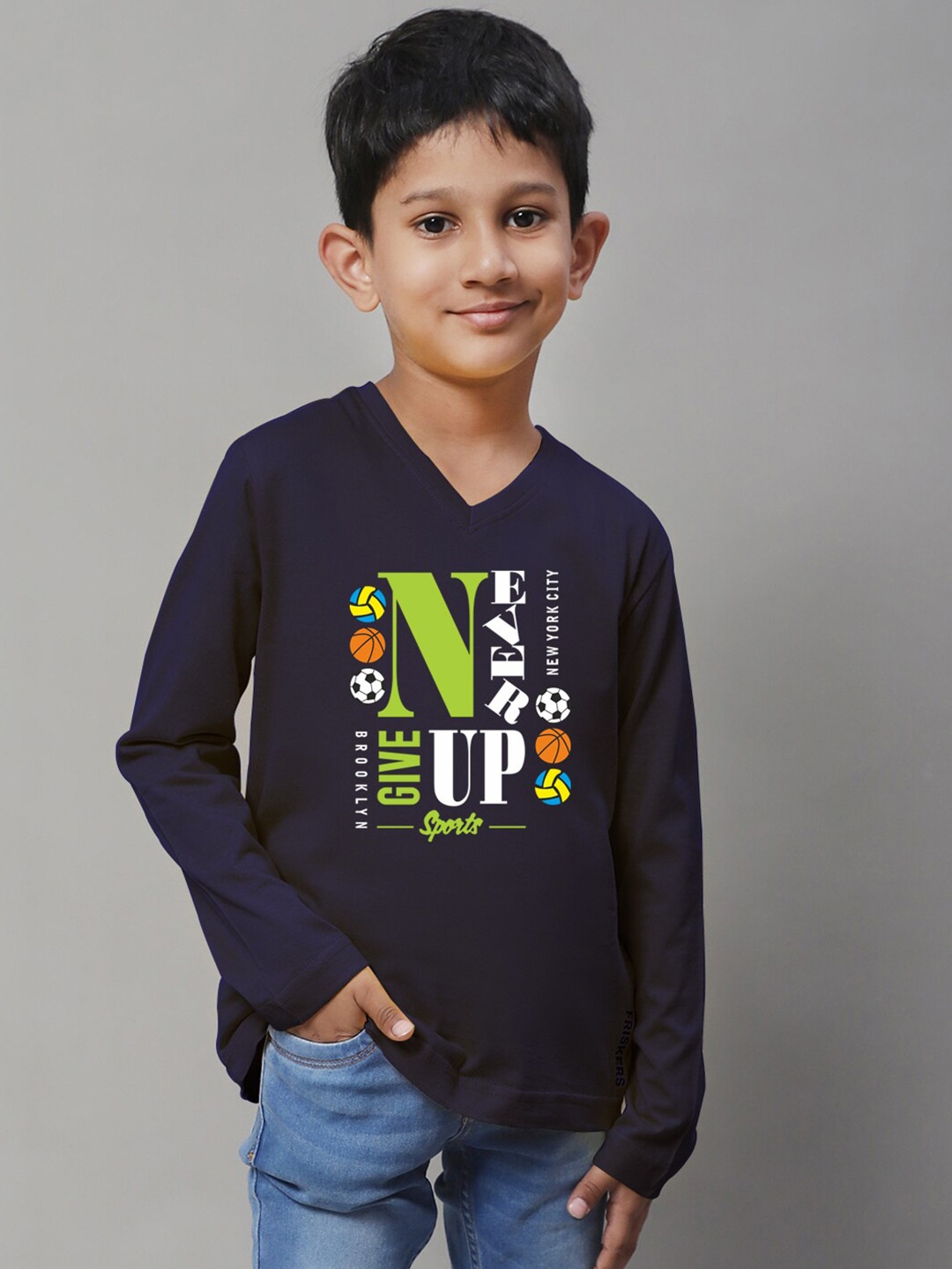 

Friskers Boys Typography Printed Slim Fit T-shirt, Navy blue