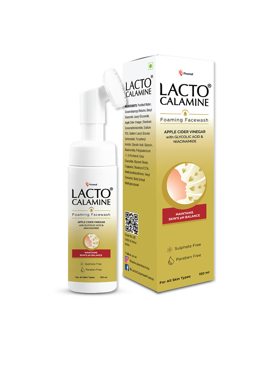 

Lacto Calamine Apple Cider Vinegar Foaming Face Wash with Built-In Foaming Brush - 150ml, Yellow