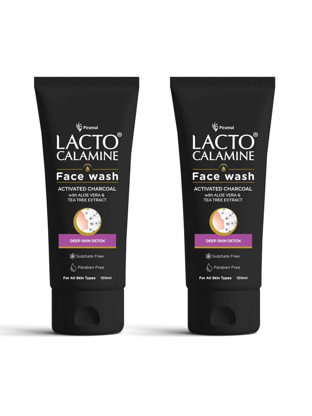 

Lacto Calamine Set Of 2 Activated Charcoal Face Wash For Deep Skin Detox - 100ml Each, Black