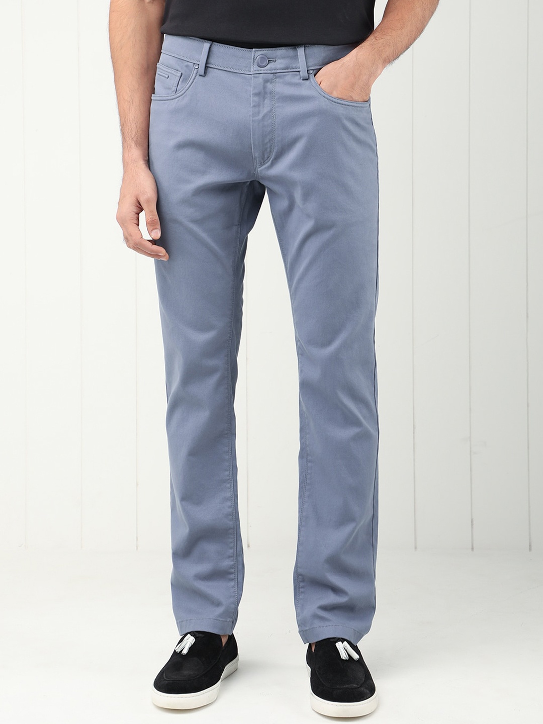 

RARE RABBIT Men Poke-2 Mid-Rise Slim Fit Cotton Trouser, Blue