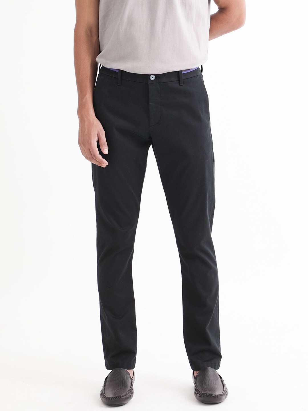 

RARE RABBIT Men Trellis Mid-Rise Slim Fit Cotton Trouser, Black