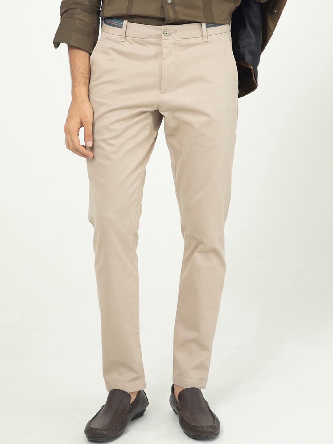 

RARE RABBIT Men Trellis Mid-Rise Slim Fit Cotton Trouser, Beige