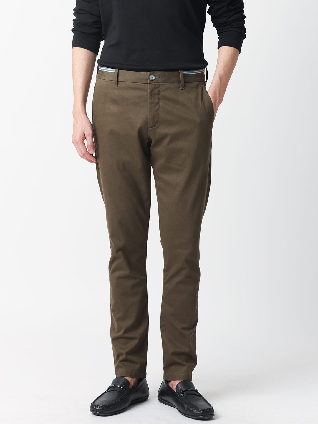 

RARE RABBIT Trellis Mid-Rise Slim Fit Cotton Trouser, Olive