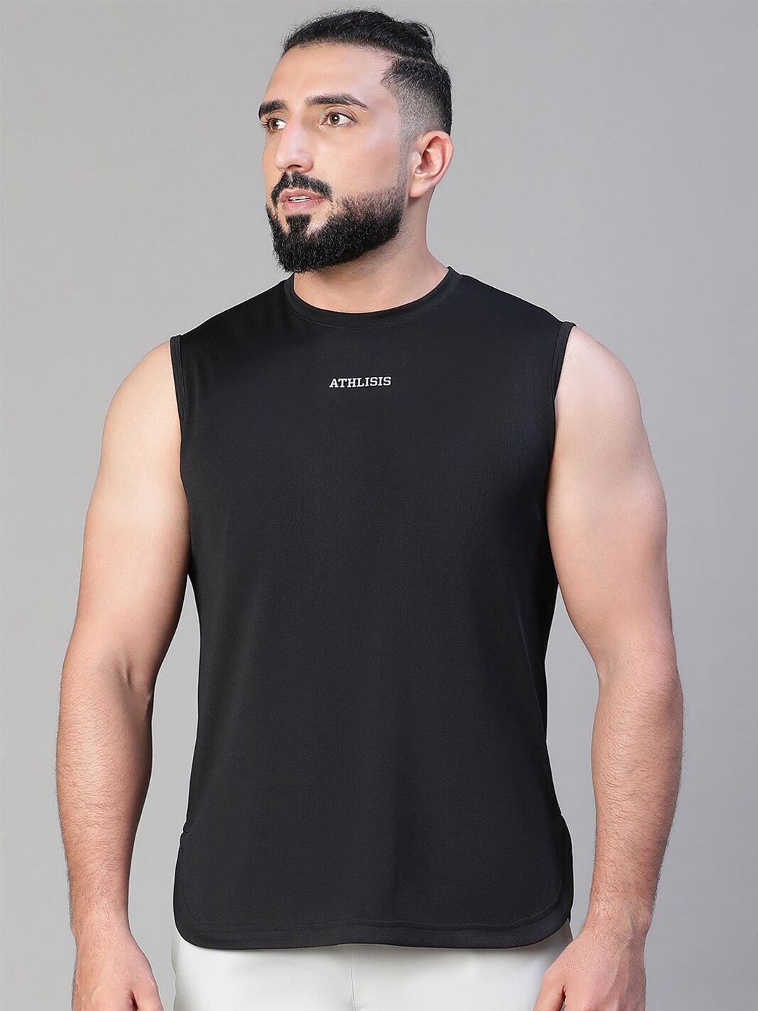 

ATHLISIS Round Neck Sleeveless Dry Fit Sports T-shirt, Black
