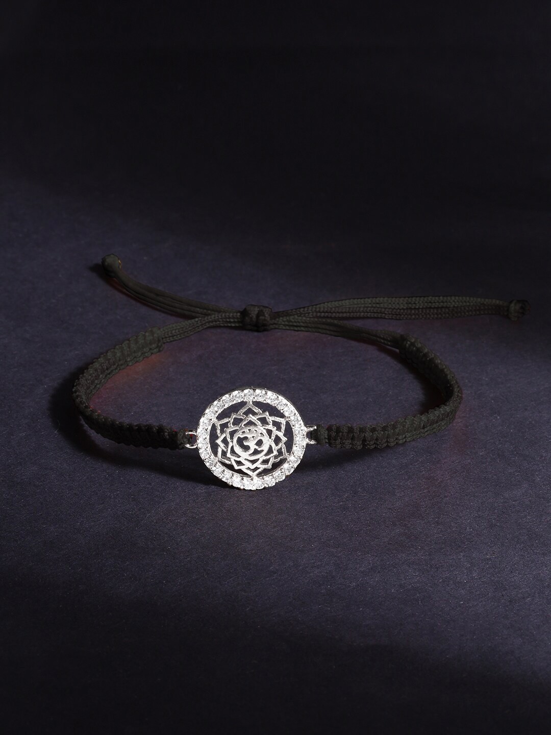 

MINUTIAE Men Brass Crystals Silver-Plated Cuff Bracelet