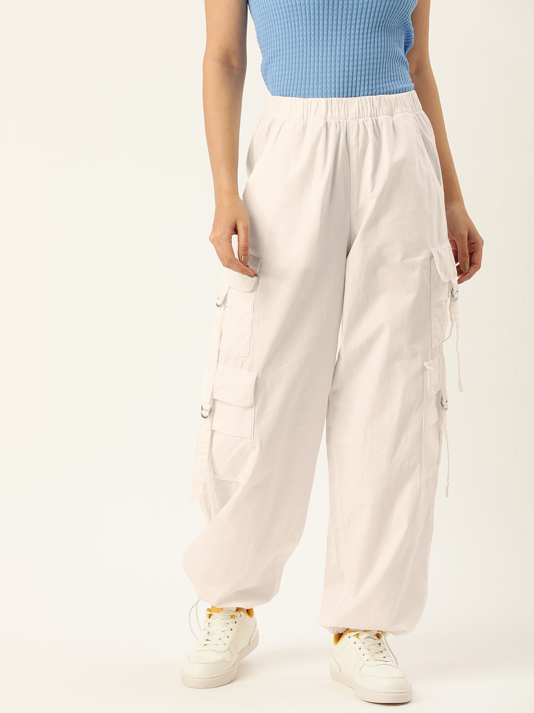 

Bene Kleed Women Parachute Fit High-Rise Cotton Cargos Trousers, White