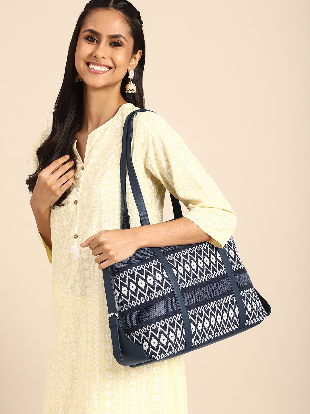 

Anouk Abstract Printed Oversized Shopper Tote Bag, Navy blue