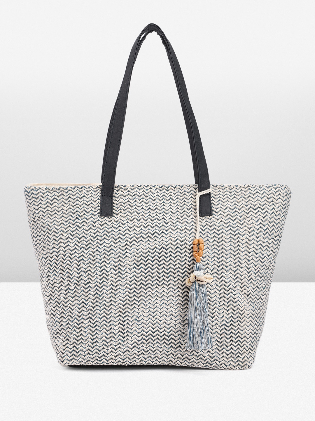 

Anouk Geometric Oversized Structured Tasselled Tote Bag, Beige