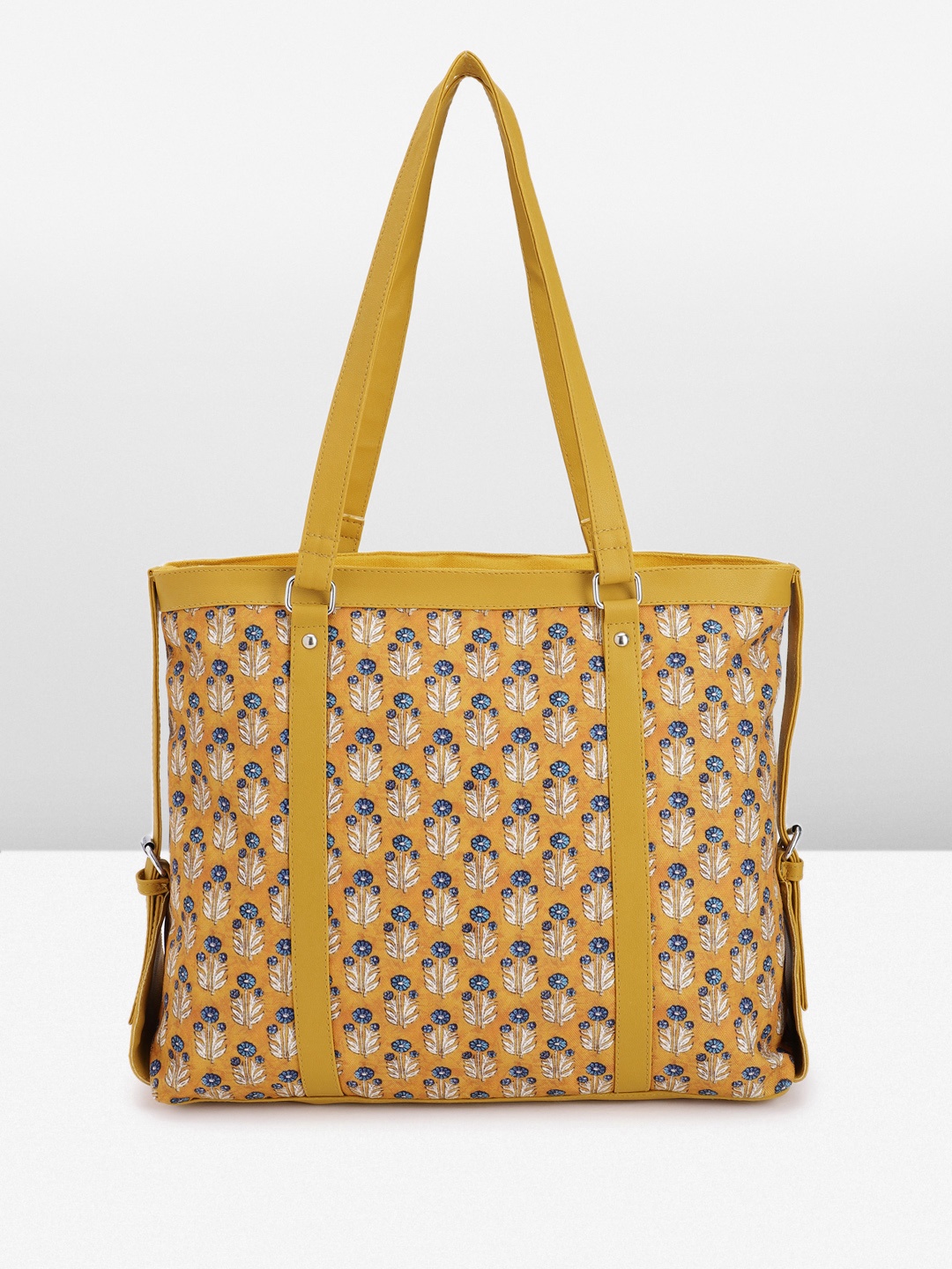 

Sangria Ethnic Motifs Printed Oversized Structured Tote Bag, Mustard