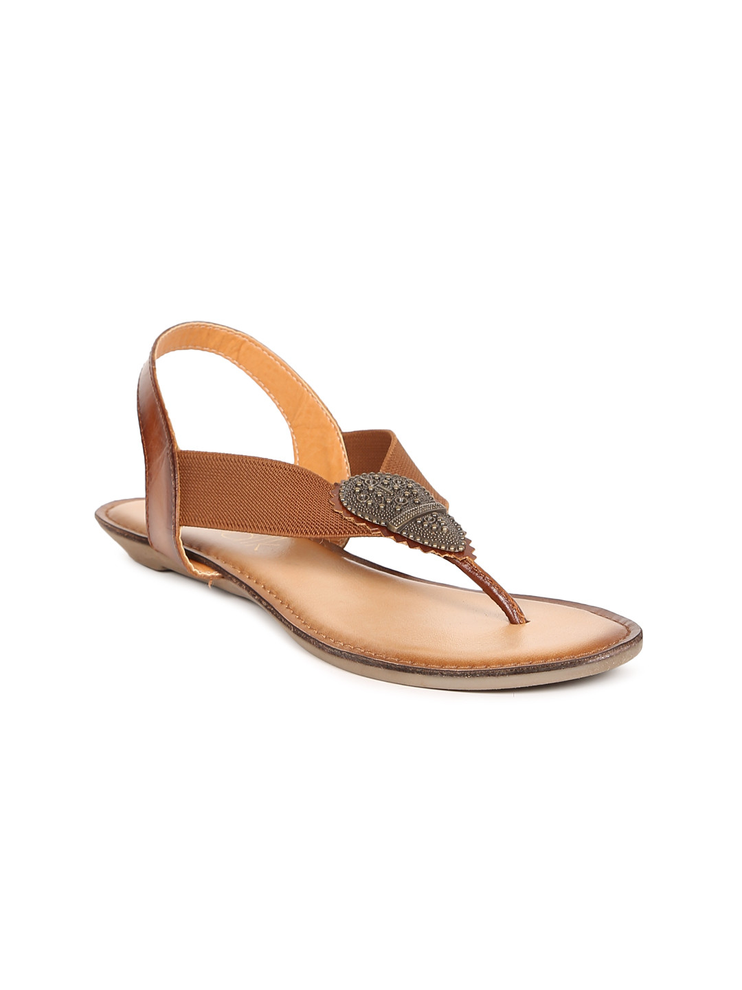 

Catwalk Women Tan Solid Leather T-Strap Flats