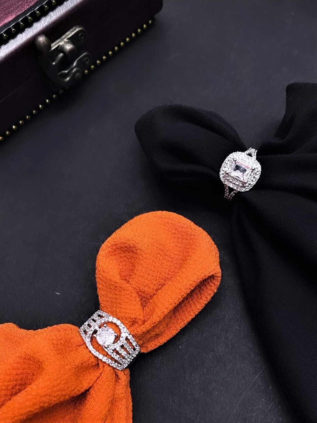 

ATIBELLE Set Of 2 Rhodium-Plated CZ-Studded Finger Rings, Silver