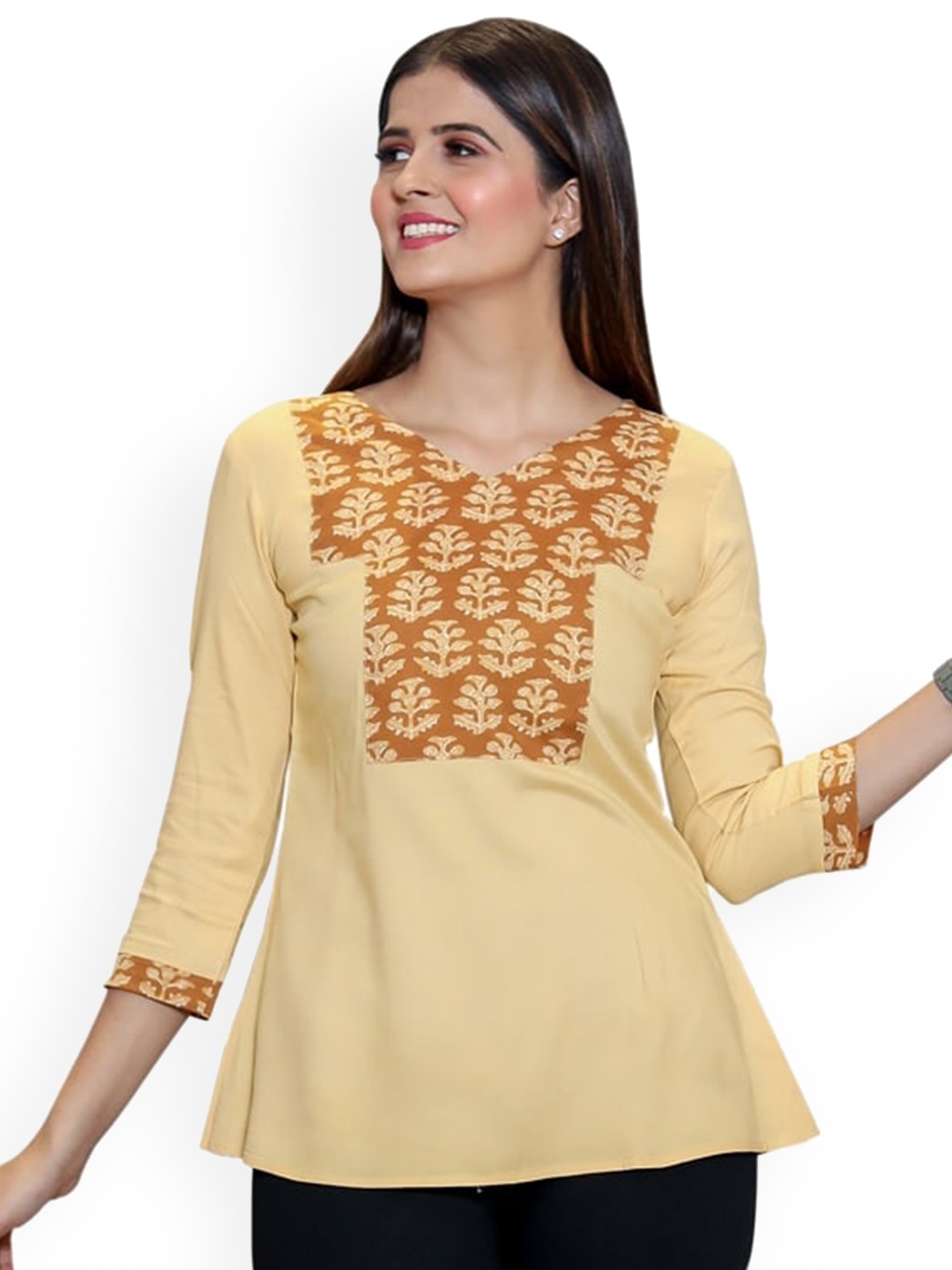

SANADO Ethnic Motif Printed Cotton Top, Yellow