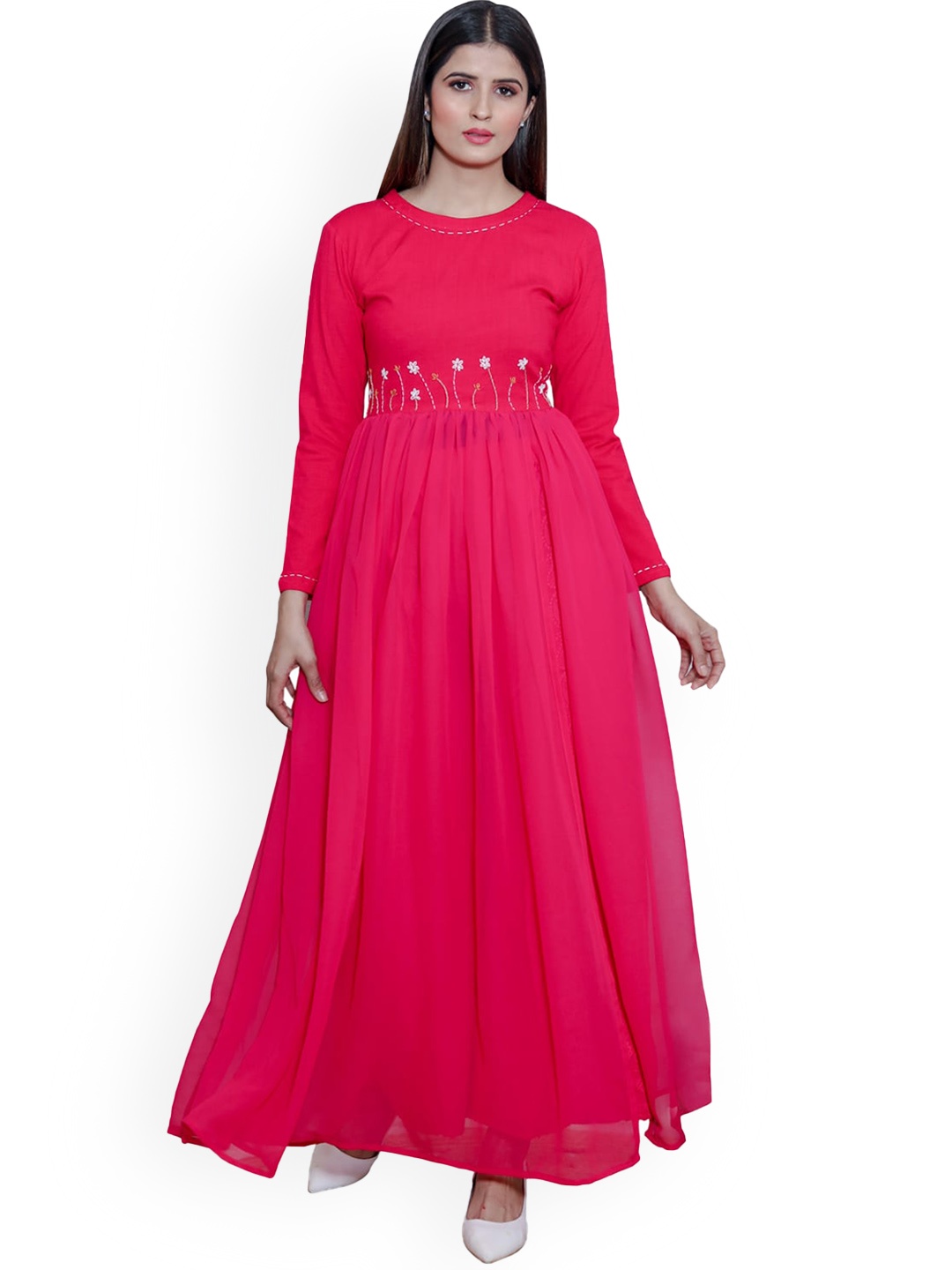 

SANADO Thread Work Detail High Slit A-Line Kurta, Pink