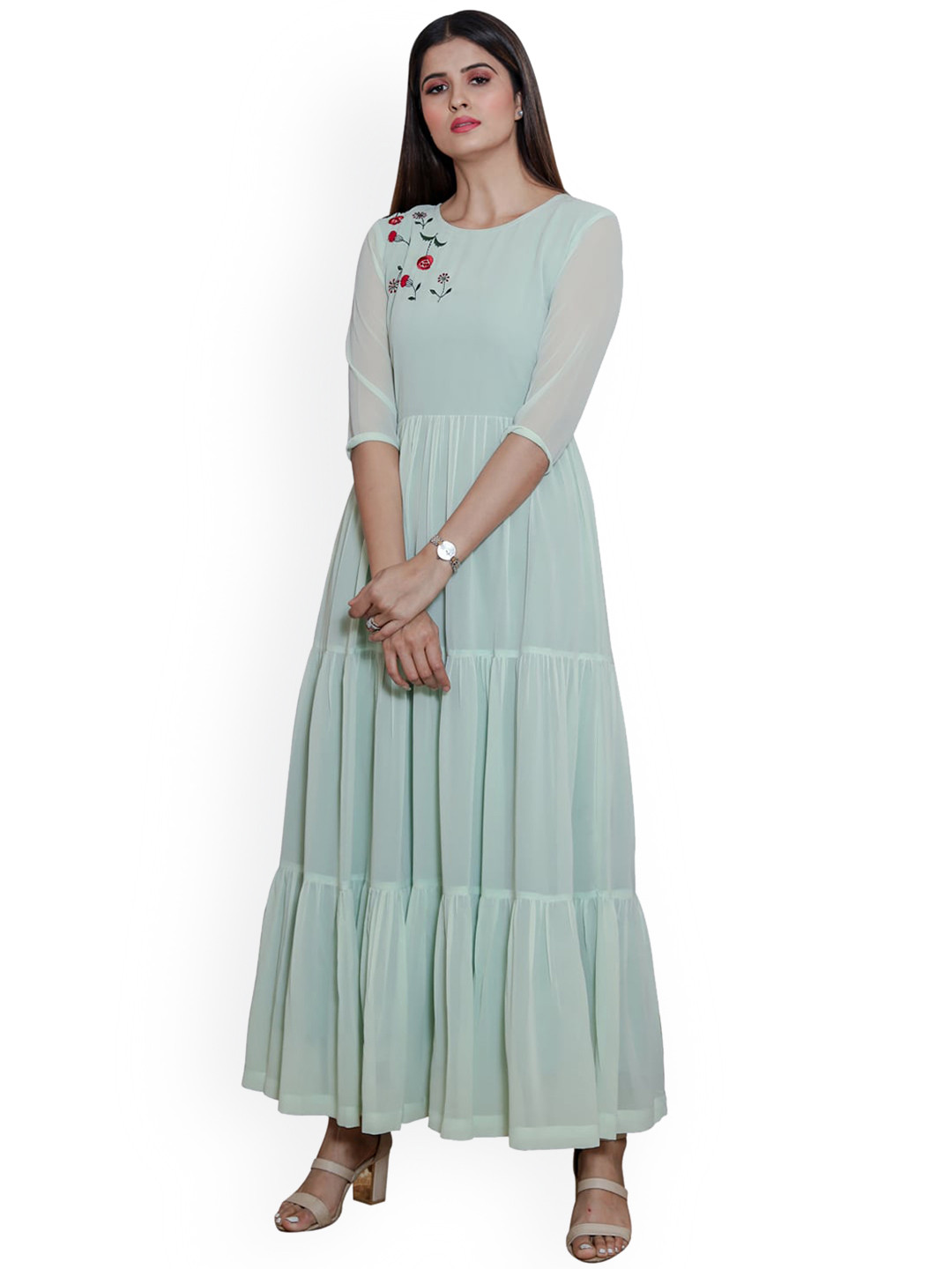 

SANADO Embroidered Detail Fit and Flare Dresses, Blue
