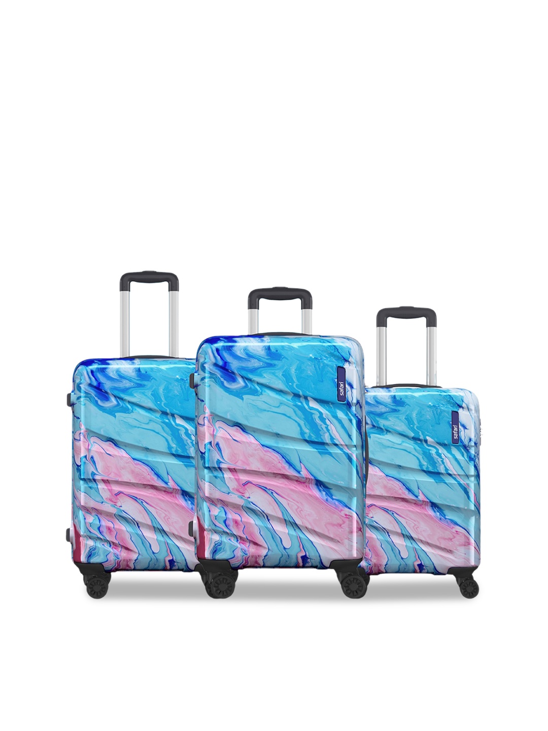 

Safari Hue Set of 3 Printed Poly Carbonate Hard Trolley Bag, Blue