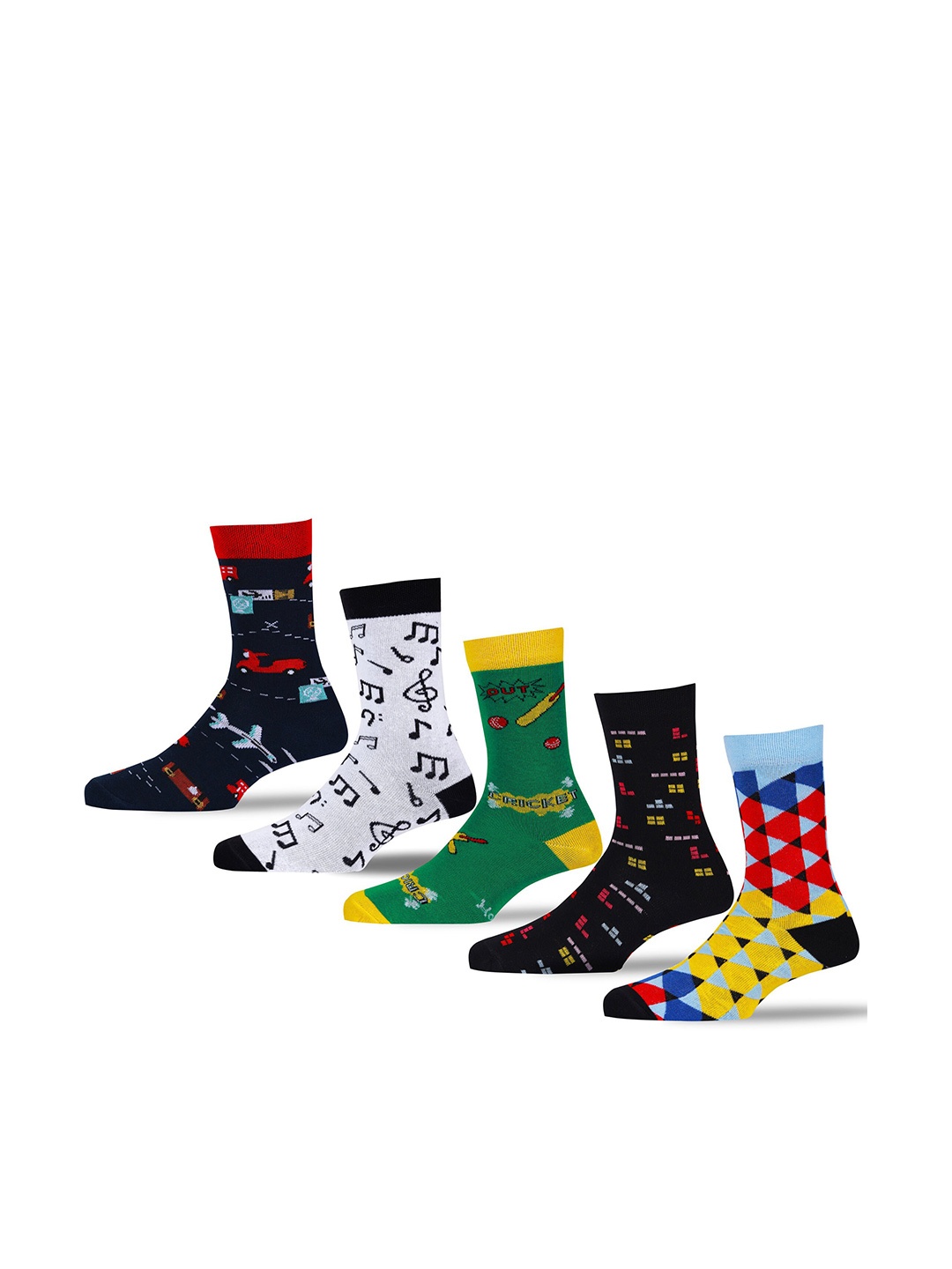 

RC. ROYAL CLASS Kids Pack Of 5 Patterned Cotton Calf Length Socks, Black