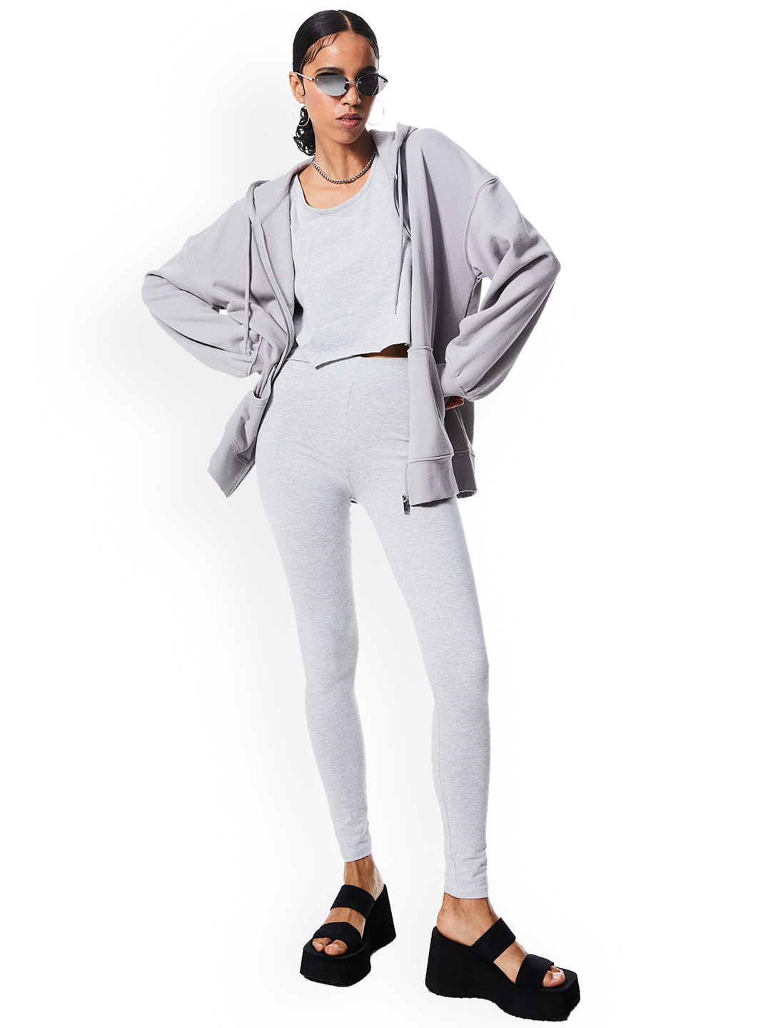 

H&M Cotton Jersey Leggings, Grey