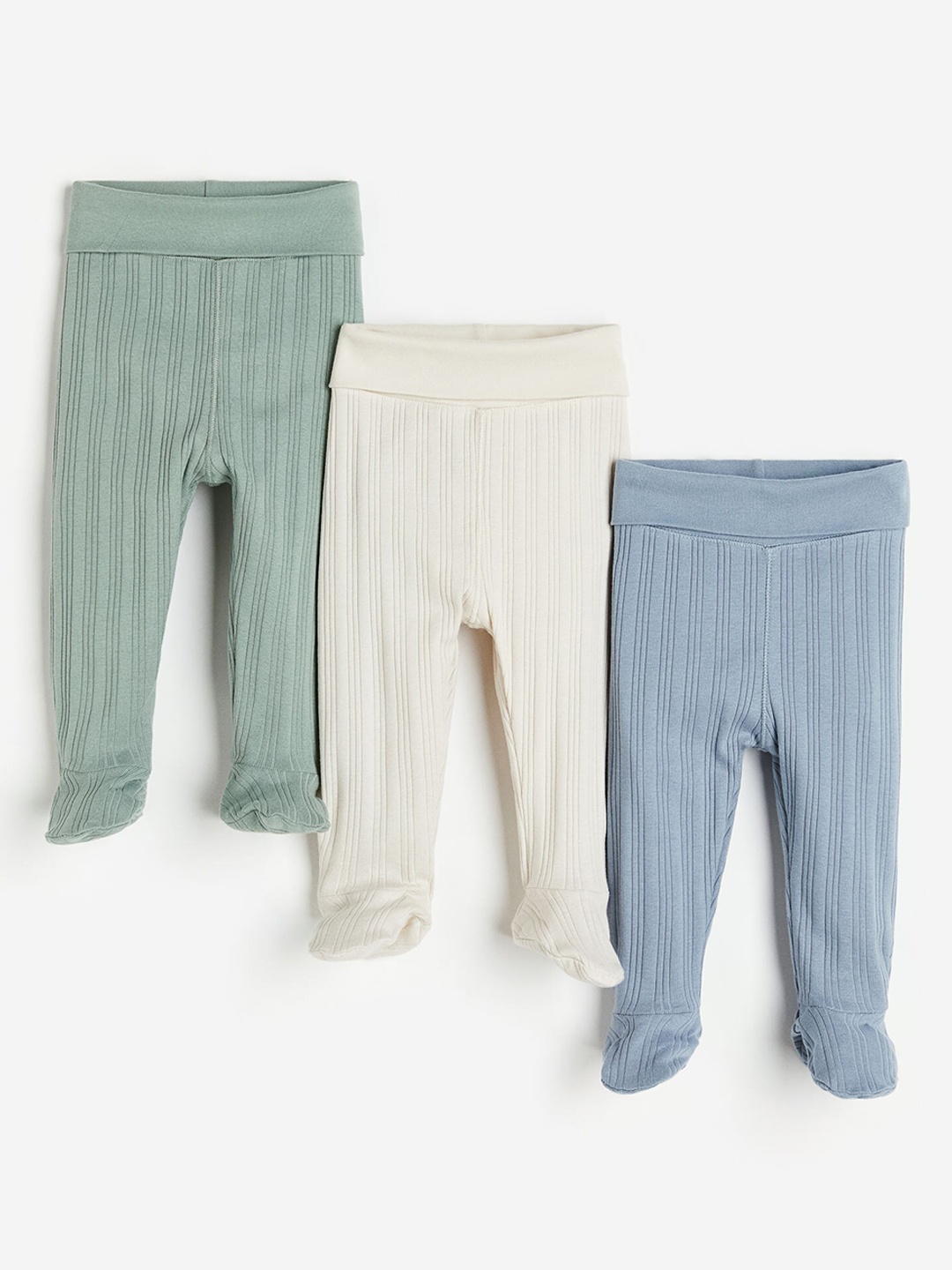 

H&M Infant Boys 3-Pack Ribbed Cotton Leggings, Blue