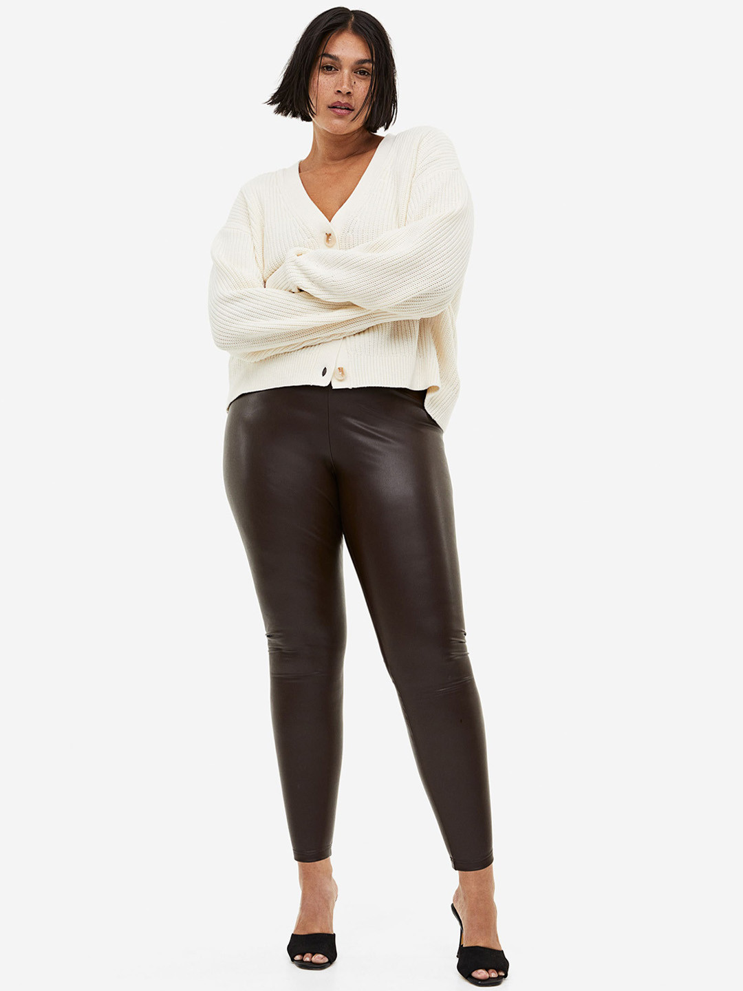 

H&M Women Coated Leggings, Brown
