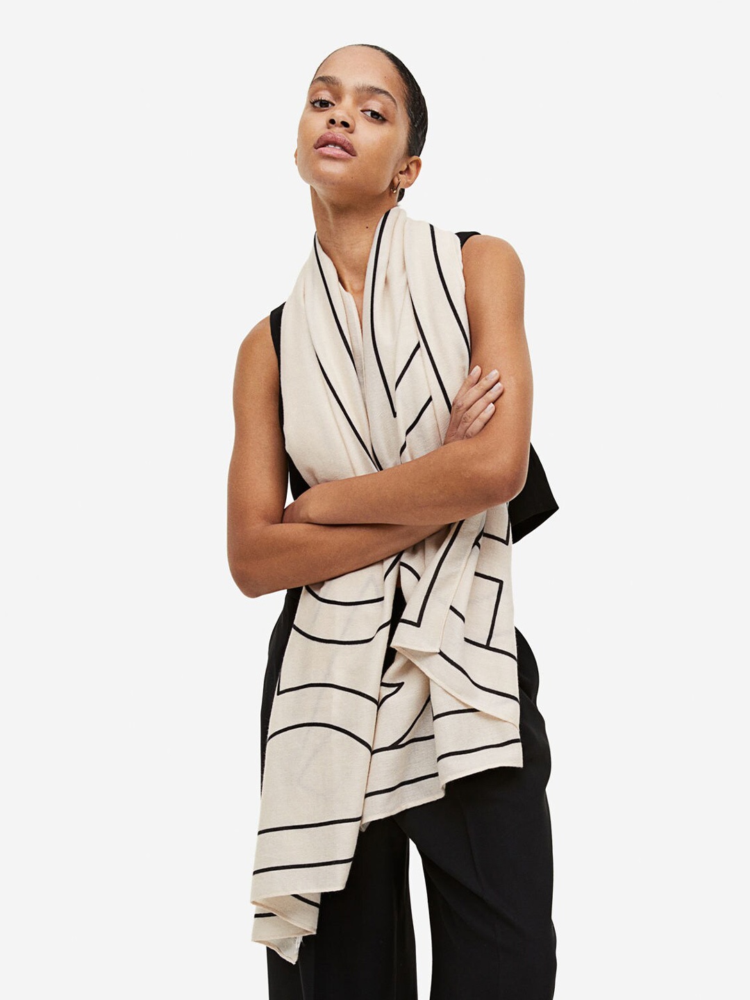 

H&M Patterned Scarf, Beige