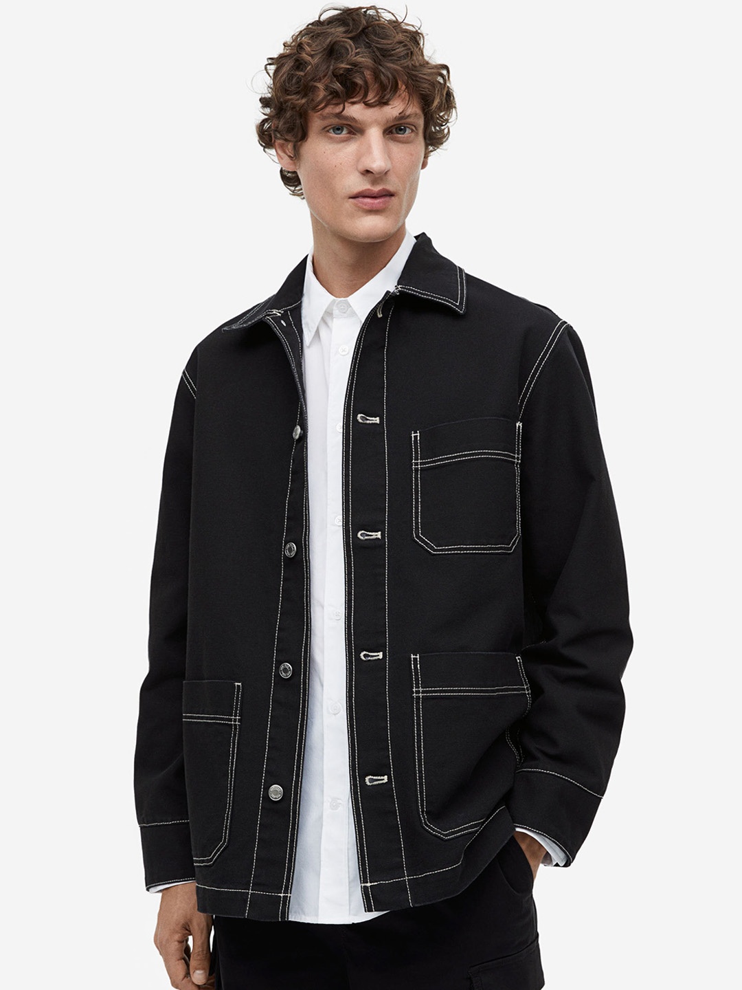 

H&M Regular Fit Cotton Canvas Shacket, Black