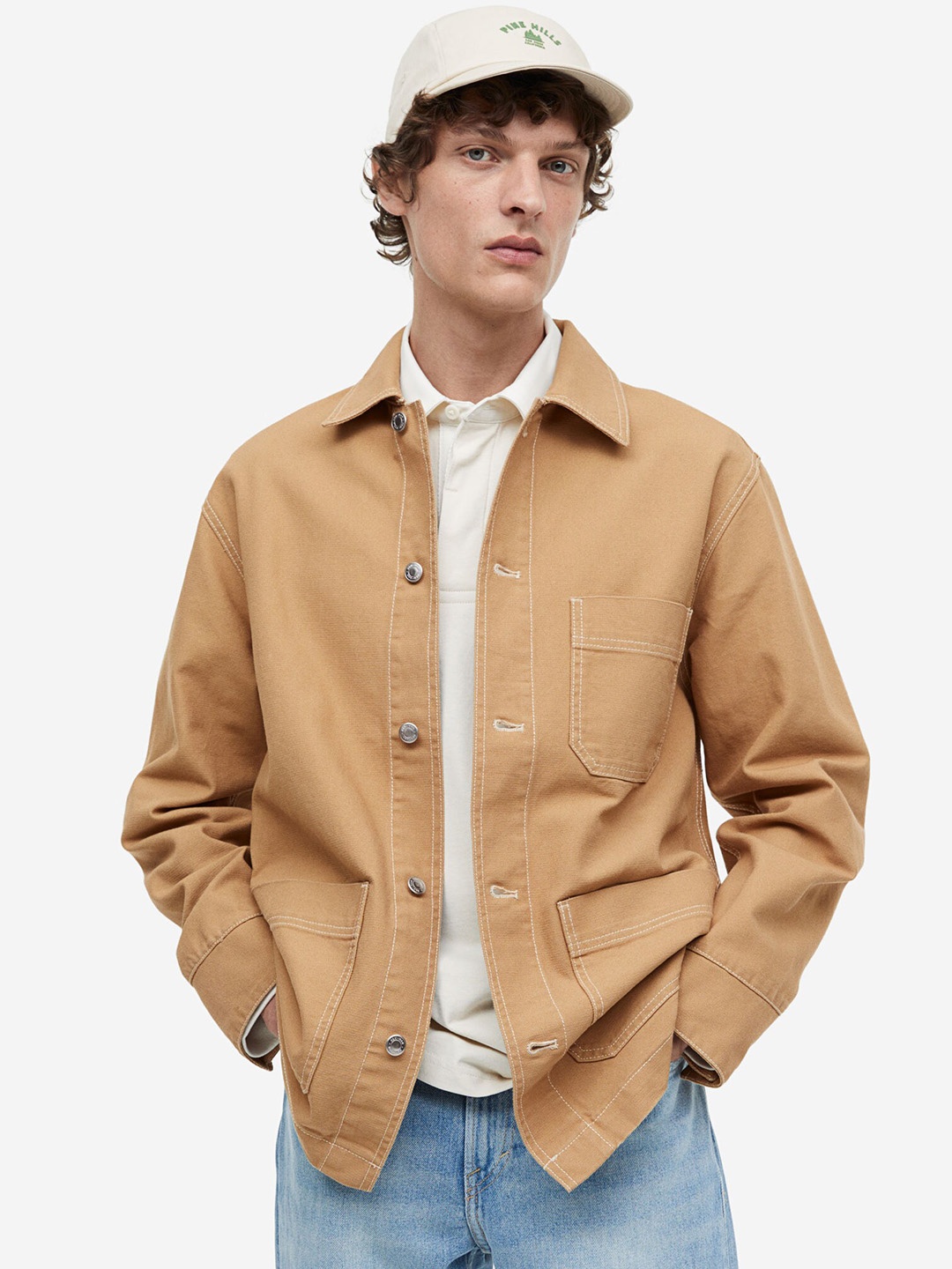 

H&M Regular Fit Cotton Canvas Shacket, Beige