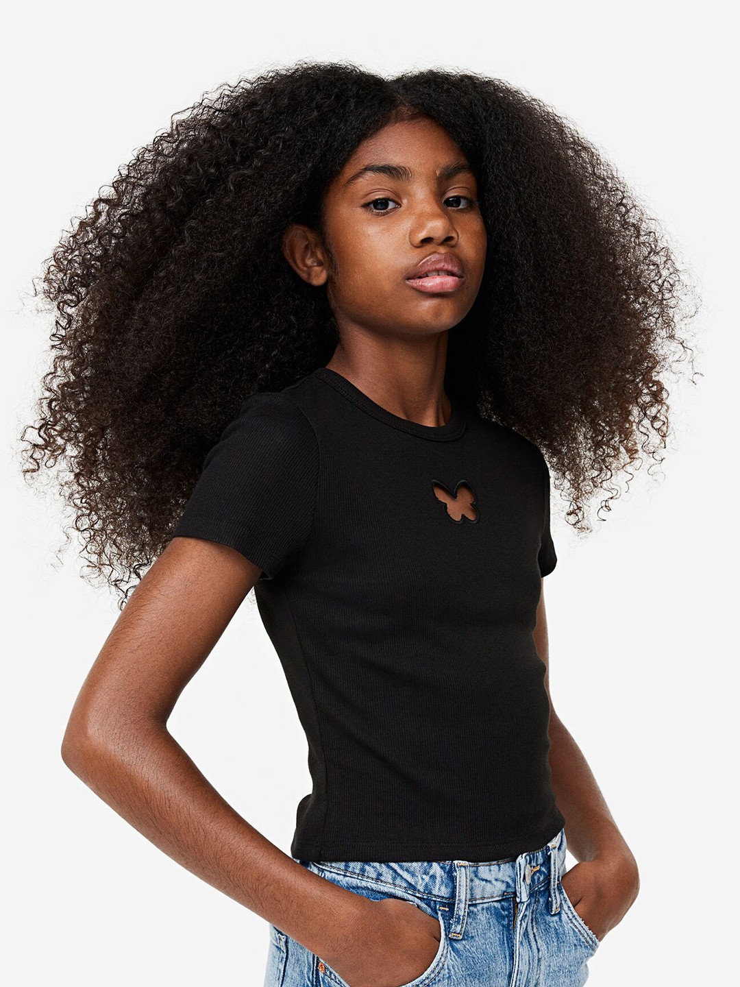 

H&M Girls Ribbed T-Shirt, Black