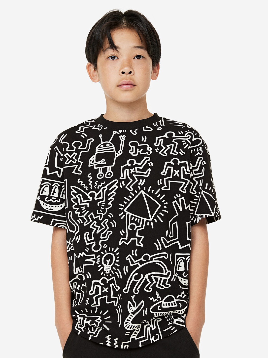 

H&M Boys Pure Cotton Printed T-Shirt, Black