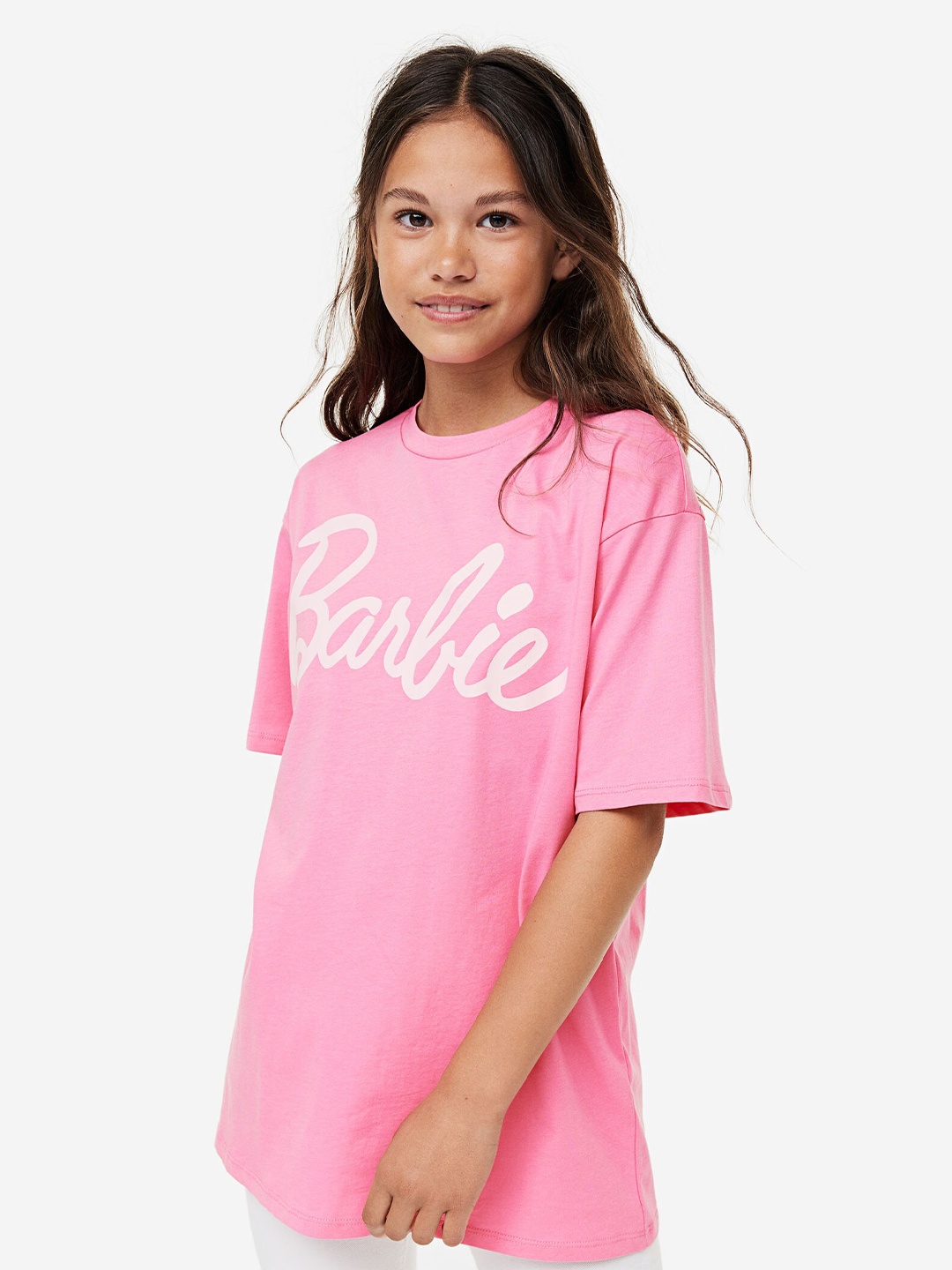 

H&M Oversized Printed Pure Cotton T-Shirt, Pink