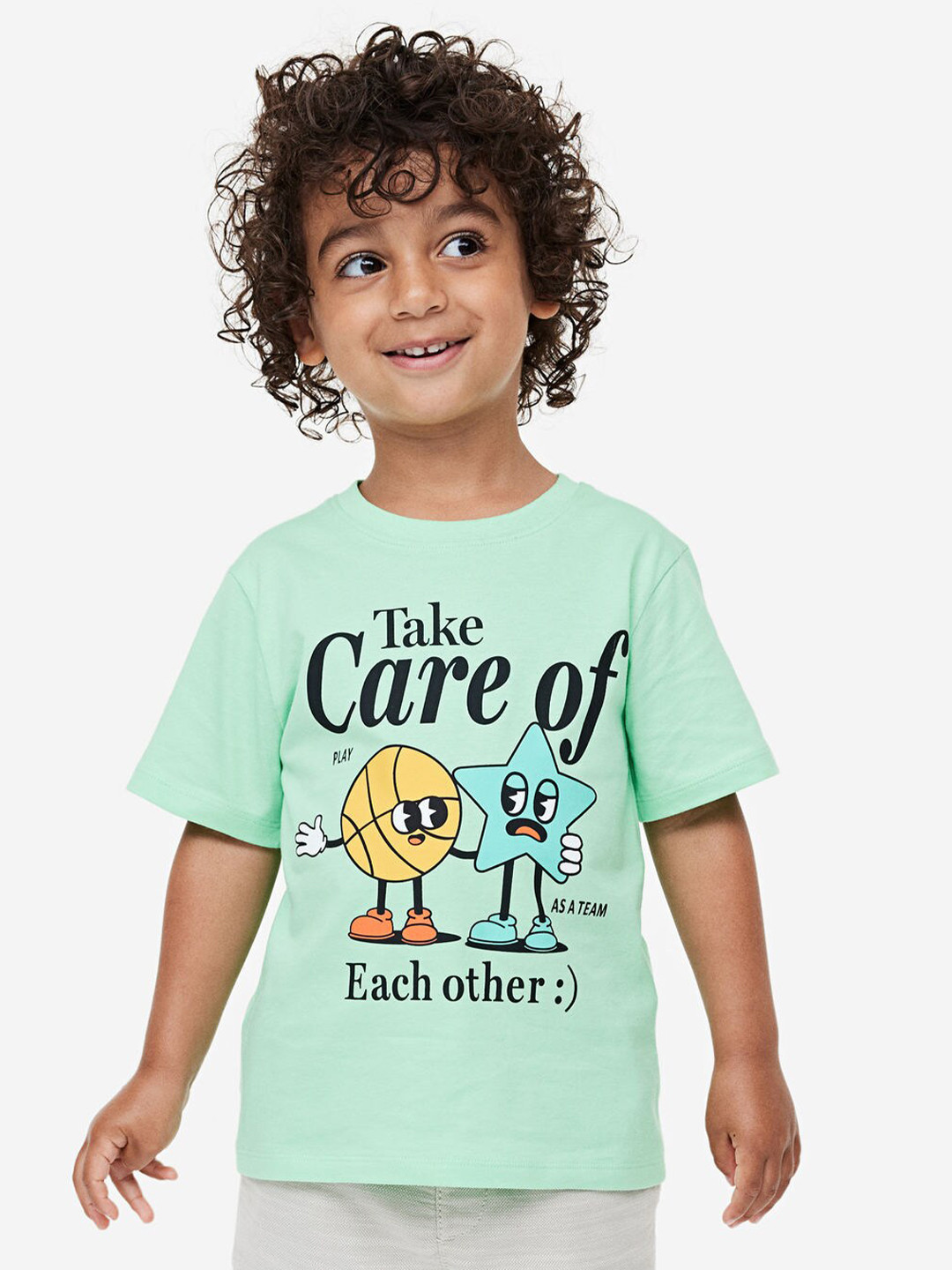 

H&M Boys Printed Pure Cotton T-Shirt, Green