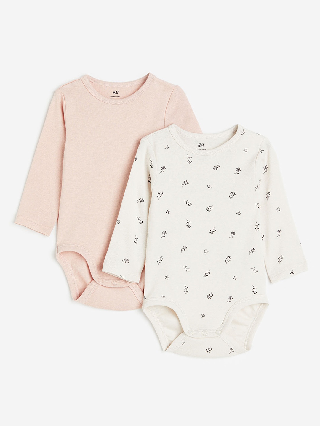 

H&M Infant Boys 2-Pack Long-Sleeved Pure Cotton Bodysuits, Peach