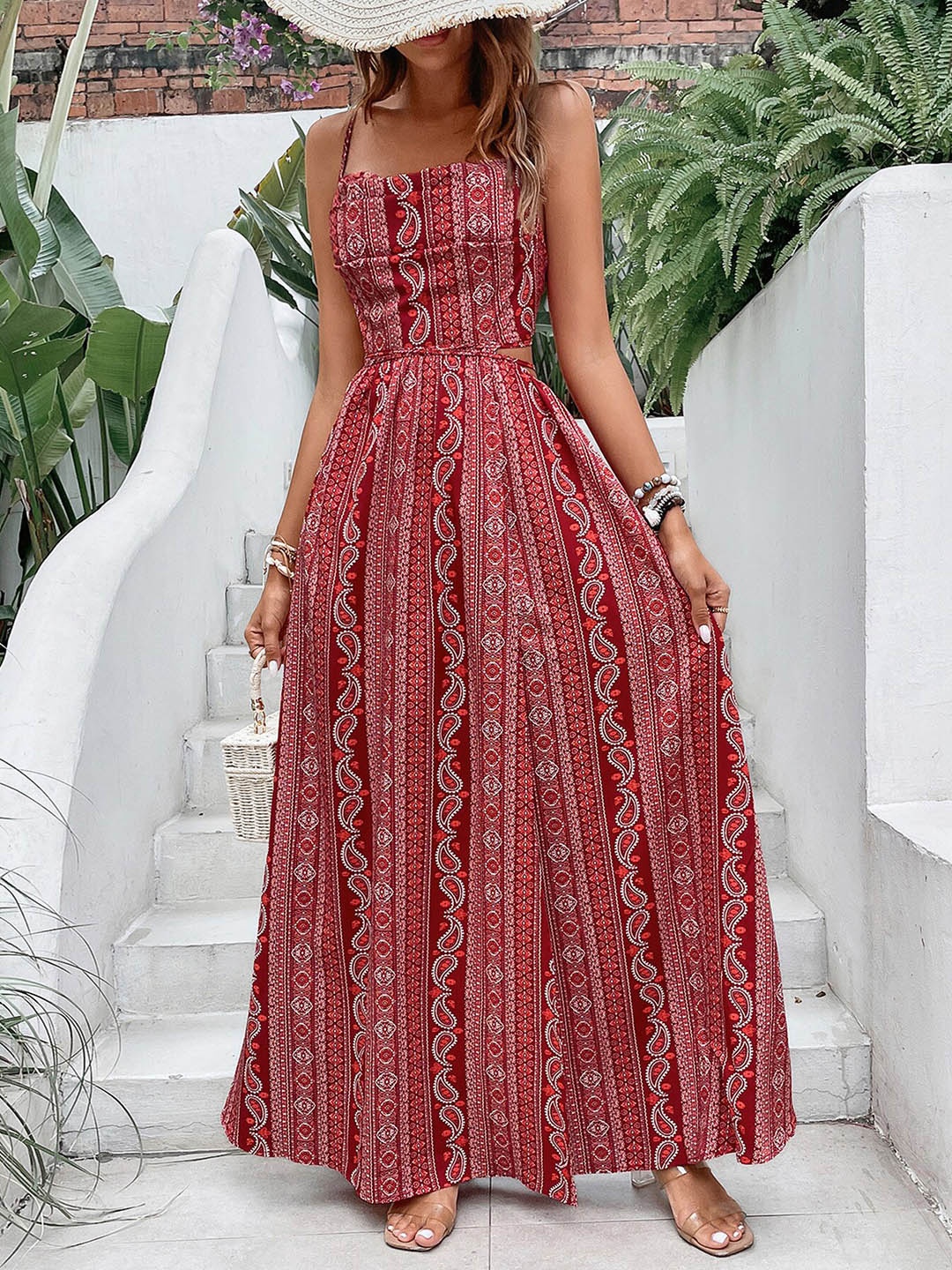 

StyleCast Red & White Ethnic Motifs Printed Shoulder Straps Maxi Dress